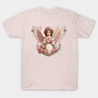 Vintage Pink Baby Christmas Angel with Large Wings T-Shirt